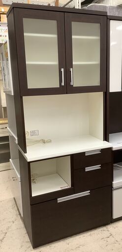 NITORI/ニトリ レンジボード 食器棚 ハイタイプ DAHLIA-80KB-DBR WH×DBR 【ユーズドユーズ名古屋天白店】 J1182