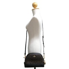 ★決まりました★未使用品★ 【COACH】コーチ コーティングキャンバス スムースレザー シグネチャー ドーム クロスボディ 2way ショルダー 斜め掛け クラッチバッグ ブラウン×ブラック（日本未発売）の画像