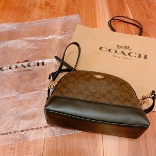 ★決まりました★未使用品★ 【COACH】コーチ コーティングキャンバス スムースレザー シグネチャー ドーム クロスボディ 2way ショルダー 斜め掛け クラッチバッグ ブラウン×ブラック（日本未発売）