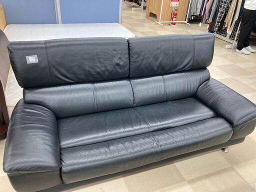 3人掛けｿﾌｧｰ　馬場家具　ﾌﾞﾗｯｸ半皮