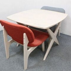 ニトリ リビングダイニング3点 リラックスワイド ホワイト オレンジ ターコイズブルー NITORI テーブル 中古家具 店頭引取歓迎 R4461)