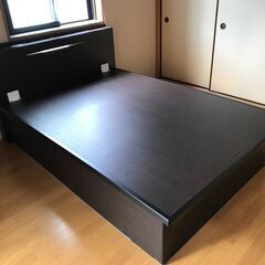 ☆値下げ☆【深型41cm】跳ね上げ収納 ベッドフレーム 大容量 ダブルサイズ TOKYOBED リストアップ 照明 LED コンセント