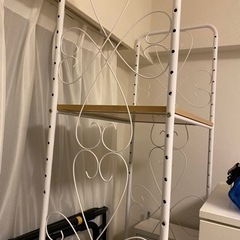 小型冷蔵庫ラック 白×ブラウン  幅58cm×高さ191cm×奥...