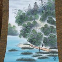 掛軸 齊木玉泉 彩色山水　本紙 41.5×105 紫檀　桐箱入り 日本画　掛け軸 日本画 古美術 ☆ PayPay(ペイペイ)決済可能 ☆ 札幌市 豊平区 平岸の画像