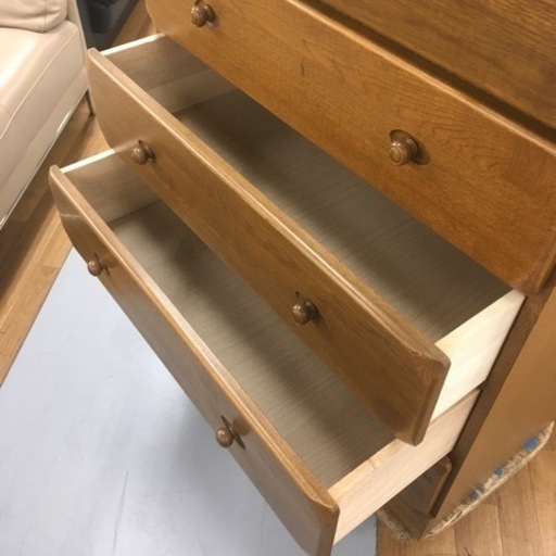 S184 天然木 ハイチェスト、ライトブラウン、アンティーク調、7段 10個