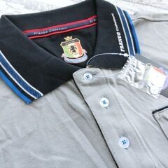 Franco Collezioni フランココレツィオーニ カジュアルな着こなしやゴルフなどに！刺繍入長袖ポロシャツ グレー サイズ選べる Mサイズ LLサイズの画像