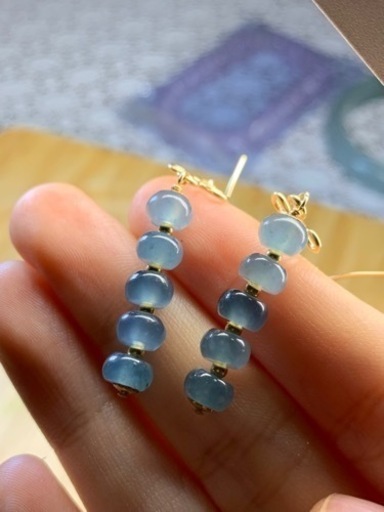 本翡翠ピアス天然石 ロングピアス グァテマラ産　氷種　希少　k14メッキ