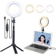新品！LEDリングライト 6インチ   卓上ライト 3色モード 影照明用ライト クリップ式 リングライト 女優ライト 三脚スタンド クリップ付き