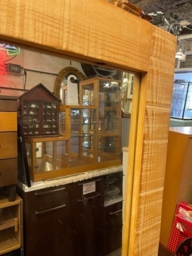 【売約済み】　ミラー　姿見　全身鏡　鏡　ウォールミラー　スタンドミラー　大型　大判　大きい　自立　検　木製　無垢　帯鋸目　ダメージ　加工