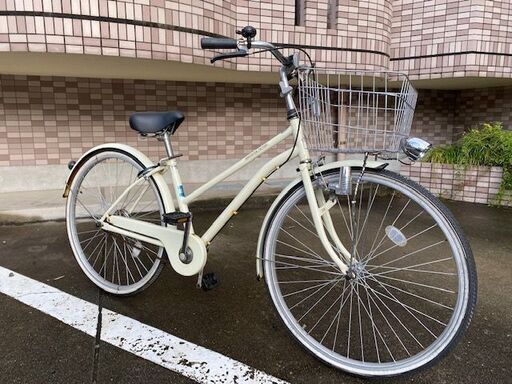 【メンテナンス済み即のりOK】美車！26インチ　BAAシティサイクル　シングル　クリーム　LEDライト、前かごつき　鹿児島市