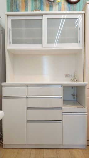 ニトリ/NITORI キッチンボード KRISNA ホワイト 鏡面 スライドドア レンジボード 食器棚■横幅120cm×奥行50cm×高さ201cm■近隣配送無料 買取帝国 朝霞店