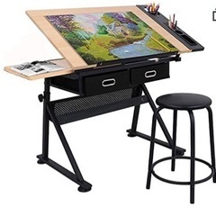 デザイナー　製図用に！！40％oOFF【新品未開封】Kingdely 高さ調節デスク 製図机 勉強机 65cm~105cm調節 0°~80°角度調節 デスクセット チェア付き テーブル アジャスター付き 在宅勤務 テレワーク パソコンデスク pcデスク 96cm*60cm (ブラック)  価格: ￥264679