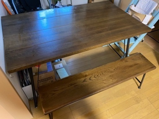 最終値下げ‼️ クラッシュゲート　アイアン　天然木　ダイニングテーブル　ベンチ　セット　オーク　天然木