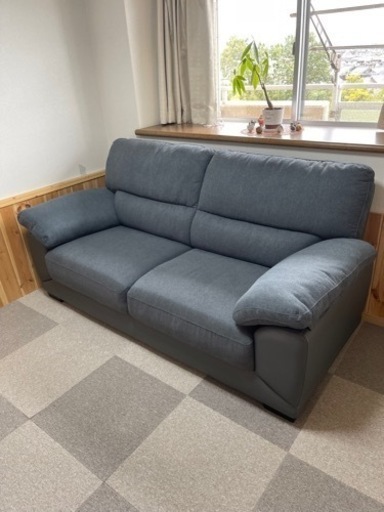 【内部補修済】3人用布+合皮ソファ【美品】