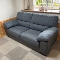 【内部補修済】3人用布+合皮ソファ【美品】