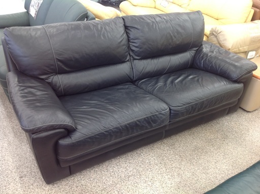 IDC大塚家具 レザーワールド ブラック 革製 3人掛けソファー【9650013】