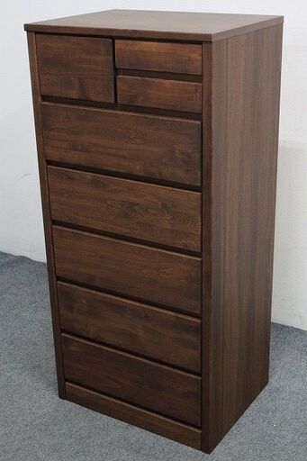 6段ハイチェスト ティアラ 幅60 アルダー材 オイル仕上げ スライドレール ダークブラウン サンコウ 収納家具 中古家具 店頭引取歓迎 R4552)