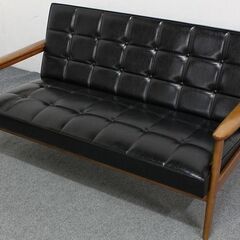 カリモク60 Kチェア2シーター 二人掛け W36173 ブラック アームトップ/ラバートリー材 Karimoku ソファ 中古家具 店頭引取歓迎 R4563)
