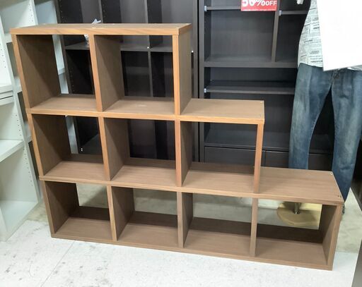 収納棚 格子ラック 階段型 木目ブラウン【ユーズドユーズ名古屋天白店】 J1207