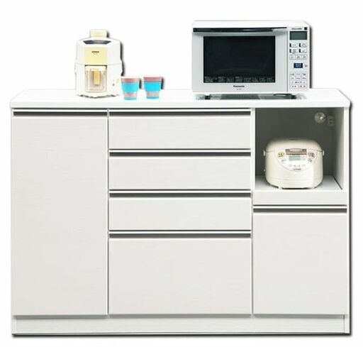 未使用モイス付き140cm幅キッチンカウンター 白色 ハイグロス 光沢ツヤあり