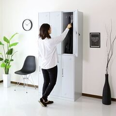 Hスチールキャビネット【テルコ／グレー色】②オフィス収納 スチールロッカー 6人用 鍵付き 3列2段 オフィスロッカー 訳あり B品 要組立品※定価24,990円の画像