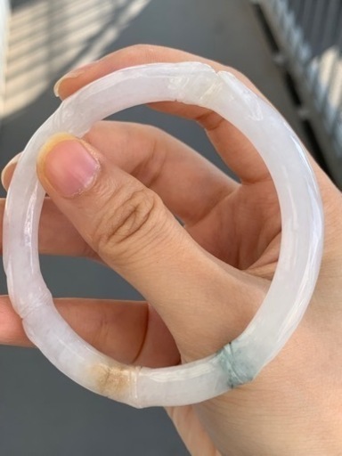 本翡翠バングル　ミャンマー産　圓 條　彫刻　竹