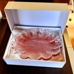 ＃ 田中常男 藍 ガラス プレート 食器 箱入り 2枚セット　/BJ-0088の画像