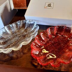 ＃ 田中常男 藍 ガラス プレート 食器 箱入り 2枚セット　/...