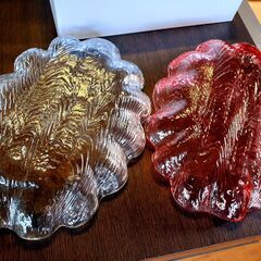 ＃ 田中常男 藍 ガラス プレート 食器 箱入り 2枚セット　/BJ-0088の画像