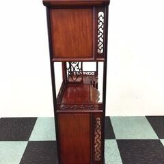 唐木家具 縞黒壇 唐木 茶棚 茶箪笥 山水彫り 和風 インテリア 和家具 ヴィンテージ 昭和 レトロ 伝統工芸 参価35万の画像