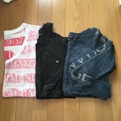 ブランド アルマーニエクスチェンジ 薄手ニット 青 Tシャツ ボーダー