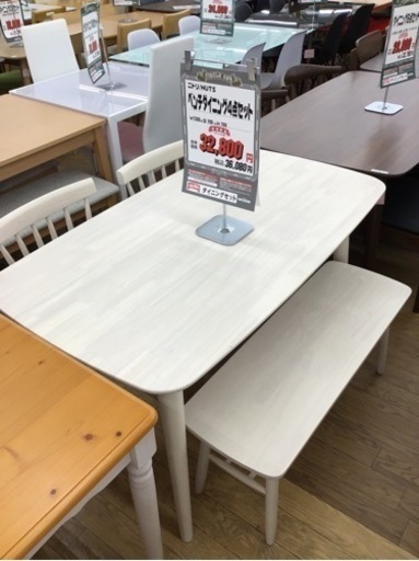 KK-67【ご来店頂ける方限定】ニトリ　ナッツ　ベンチダイニング4点セット　白