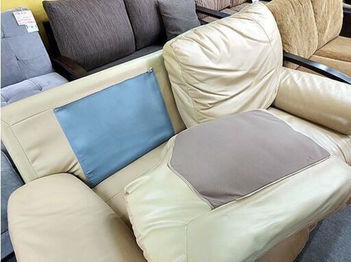 札幌 値下げ 二人掛けソファ 幅170×奥行91×座面高42㎝ クリーム系 ツートンカラー レザー調 2人掛けソファ ソファー 本郷通