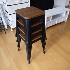 格安！店舗受け渡し可能　ウッド×アイアン　スタッキングチェア　4...