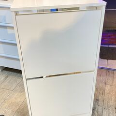 薄型 シューズボックス フラップ式 2段 スリム 白 ホワイト★...
