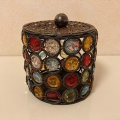 【輸入雑貨】アンティーク調 ステンドグラス風 (ランタン/小物入れ) 2点セット お洒落の画像