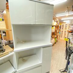 土井インテリヤ キッチンボード 幅90cm ホワイト 白 鏡面 食器棚 レンジボード★買取帝国 志木店