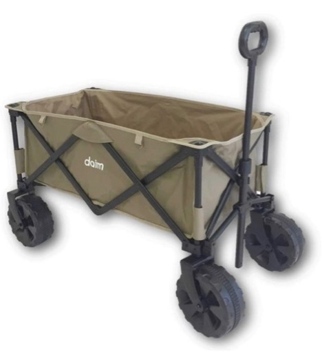 【取引済】アウトドア キャリーワゴン 折りたたみ キャリーカート 4輪 大型タイヤ 耐荷重約100kg 大容量砂浜も砂利もぐんぐん走れ