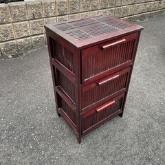 値下げ！　紫檀風　竹張りランドリーチェスト　3段引き出し収納の画像