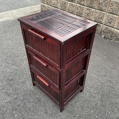 値下げ！　紫檀風　竹張りランドリーチェスト　3段引き出し収納の画像