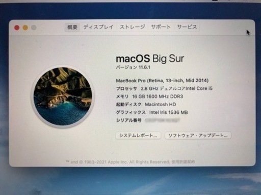 SSD512Gメモリ16G MacBookPro Retina MGX92J/A