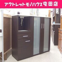 ミドルレンジボード 幅120cm キッチン収納 ニトリ 木目調 ダークブラウン 食器棚 ☆ 札幌市 北区 屯田 