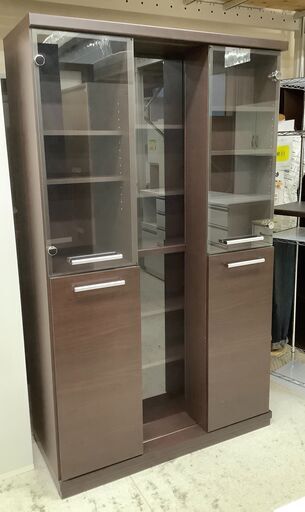 (有)生松工芸 スライド書棚 ガラス扉 ハイタイプ DBR フィーノ2DB112【ユーズドユーズ名古屋天白店】 J1238