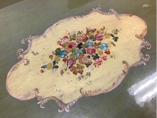 約50万円 ヨーロッパ フォークアート ファニチュア ベンチ テーブル 椅子 リヴィング3点セット ヴィンテージ ハンドペイント 手描