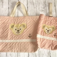 ダッフィー刺繍手さげ袋／シューズ入れ　２枚セットの画像