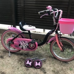 子ども　自転車　14インチ　ミニーちゃん　補助輪あり
