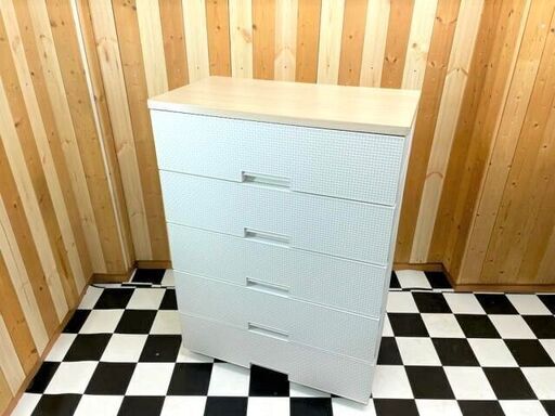 ニトリ　フィッツプラスNTメッシュ　5段チェスト　ナチュラル　750×405×1040　引き出しロック付き　らくらく取り出し　家具　住まい　タンス　衣類収納
