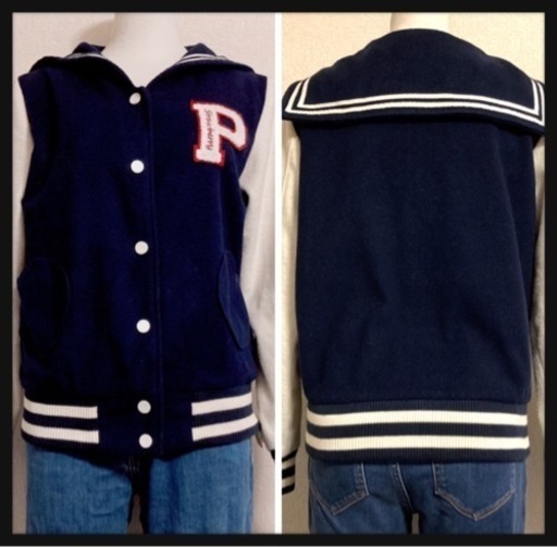 ご購入者様決定꒰Ank Rouge꒱セーラーフリースジャケット紺白 スタジャン 防寒 アウター