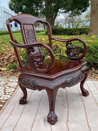 ◎大幅お値下げしました‼️ 唐木家具 椅子 アームチェア 抽斗 唐木 中国美術 玉杢 花梨 椅子 チェア 透彫細密彫刻 唐物 黄花梨 古玩 紫檀 蝙蝠図 天然木 カリン お値下げ要相談‼️