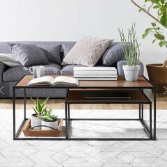 お譲り確定済み【LOWYA】ローテーブルお譲りします/スチール脚/天然木/ウォルナット/ブラックの画像